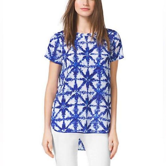 Michael Kors Blue/White Tie Dye Crepe Shirt Size Small - Picture 1 of 8